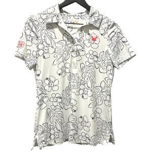 Reyn Spooner PGT Polo Shirt Limited Issue Floral Top White Blue Womens Sz Small